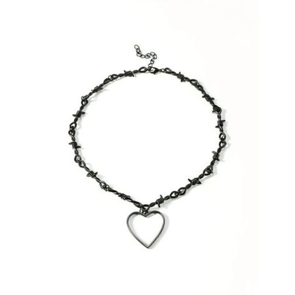 BLACK BARBED WIRE HEART PENDANT CHOKER NECKLACE - Picture 1 of 3